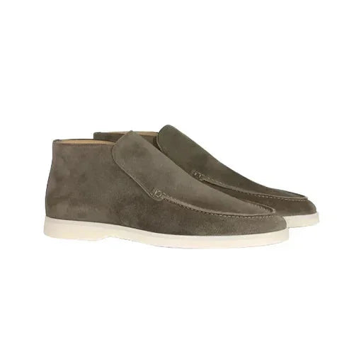 Olive Men's Suede Ankle Loafers — Ottilie Slip-On Moc Toe Casual - Front Pair