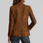 Women's Suede Blazer with Relaxed Fit & Flap Pockets - Back Detail