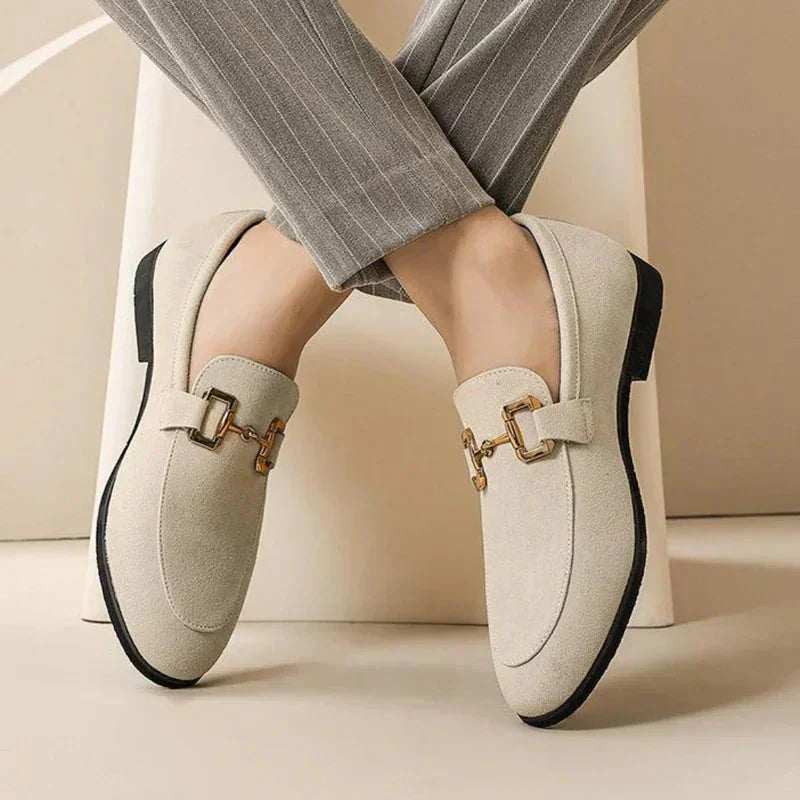 Nude Men's Suede Loafers — Paige Horsebit Slip-On Dress Shoes - Worn Lifestyle