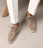 Beige Men's Suede Lace-Up Loafers with Cushioned Sole