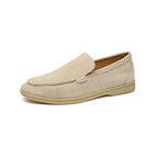 Beige Men's Suede Loafers — Cami Slip-On Moccasin Casual - Side Profile