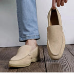 Beige Men's Suede Loafers — Cami Slip-On Moccasin Casual - Worn Lifestyle Detail