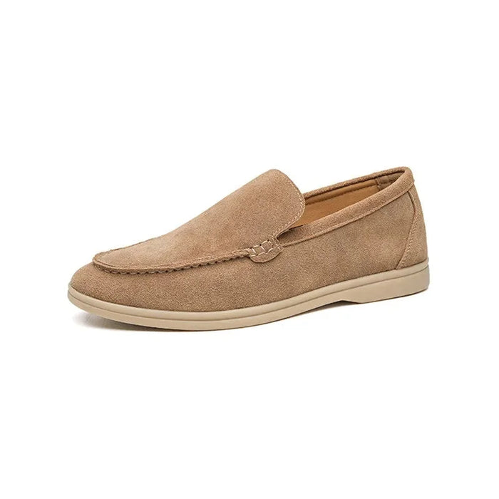 Caramel Men's Suede Loafers — Cami Slip-On Moccasin Casual - Side Studio