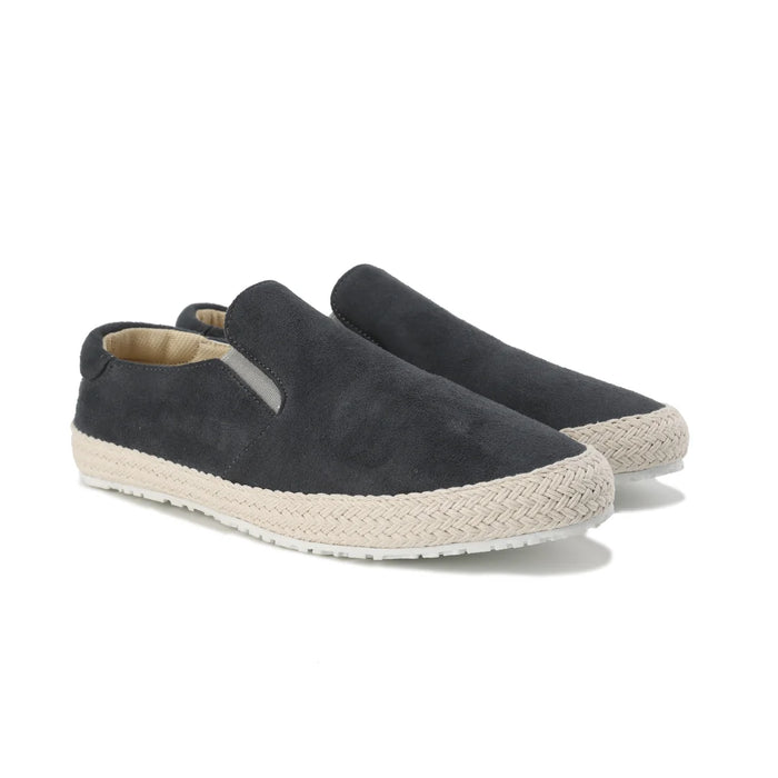 Gray Men's Suede Slip-On Shoes — Ruby Espresso Espadrille Casual - Front Pair Angle