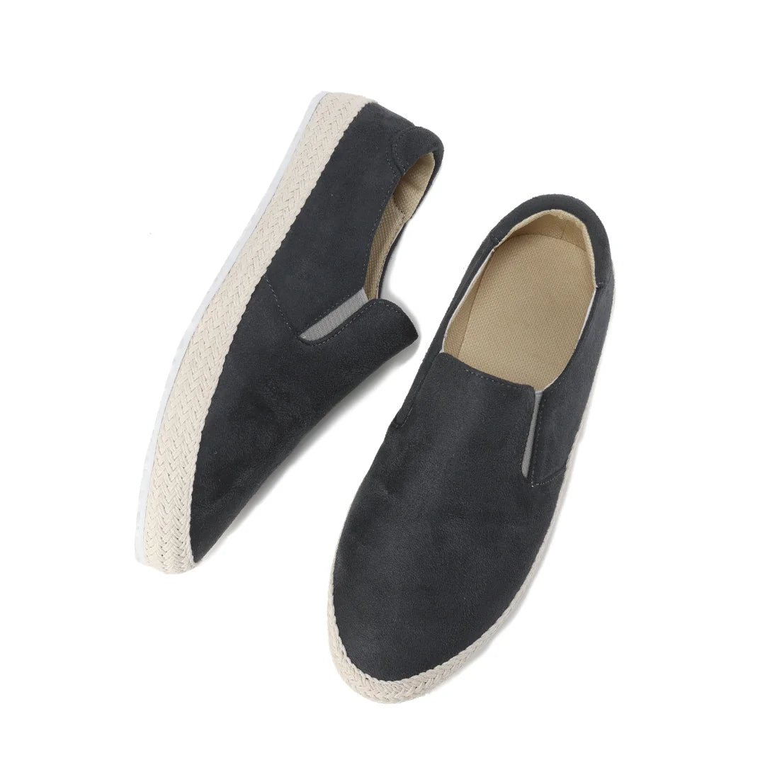 Gray Men's Suede Slip-On Shoes — Ruby Espresso Espadrille Casual - Top Flat Lay