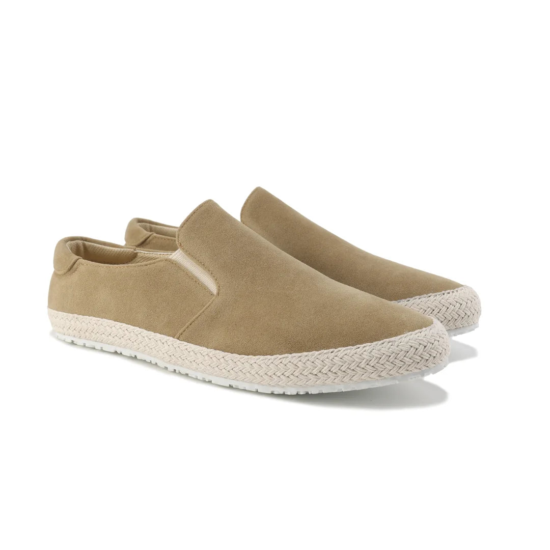 Khaki Men's Suede Slip-On Shoes — Ruby Espresso Espadrille Casual - Side Pair Angle