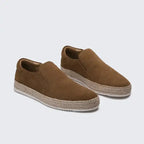 Brown Men's Suede Slip-On Espadrille Shoes — Alexa Vacation Loafers - Side Angled Pair