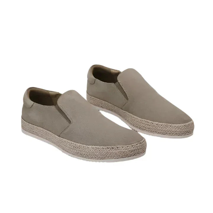 Gray Men's Suede Slip-On Espadrille Shoes — Alexa Vacation Loafers - Front Full Pair
