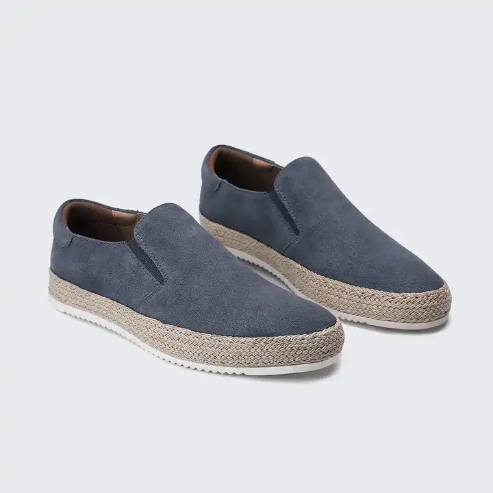 Khaki Men's Suede Slip-On Espadrille Shoes — Alexa Vacation Loafers - Top Down Pair