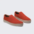 Orange Men's Suede Slip-On Espadrille Shoes — Alexa Vacation Loafers - Close Up Pair