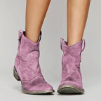 Pink Women's Western Boots — Erin Distressed Suede Block Heel Mid-Calf - Front