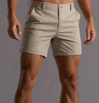 Beige Men's Tailored Shorts with Button-Front Closure & Cuffed Hem — Archie