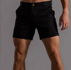 Black Men's Tailored Shorts with Button-Front Closure & Cuffed Hem — Archie