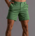 Green Men's Tailored Shorts with Button-Front Closure & Cuffed Hem — Archie