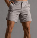 Grey Men's Tailored Shorts with Button-Front Closure & Cuffed Hem — Archie
