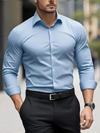 Blue Men's Tailored Executive Shirt with Button-Front Spread Collar — Finn