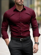 Burgundy Men's Tailored Executive Shirt with Button-Front Spread Collar — Finn