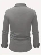 Dark Gray Men's Tailored Executive Shirt with Button-Front Spread Collar — Finn - Flat Lay Back