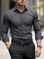 Dark Gray Men's Tailored Executive Shirt with Button-Front Spread Collar — Finn
