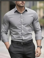 Gray Men's Tailored Executive Shirt with Button-Front Spread Collar — Finn