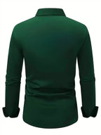 Green Men's Tailored Executive Shirt with Button-Front Spread Collar — Finn - Flat Lay Back Solid