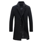 Black Men's Tailored Overcoat with Notched Lapel & Button-Front Closure
