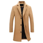 Khaki Men's Tailored Overcoat with Notched Lapel & Button-Front Closure