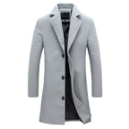 Light Grey Men's Tailored Overcoat with Notched Lapel & Button-Front Closure