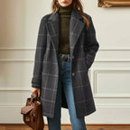 Dark Gray Women's Wool Blend Coat with Notched Lapel & Smooth Lining