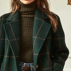 Women's Wool Blend Coat with Notched Lapel & Smooth Lining - Close Up Collar