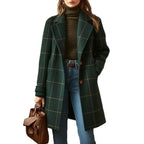 Green Women's Wool Blend Coat with Notched Lapel & Smooth Lining - Front Full Studio