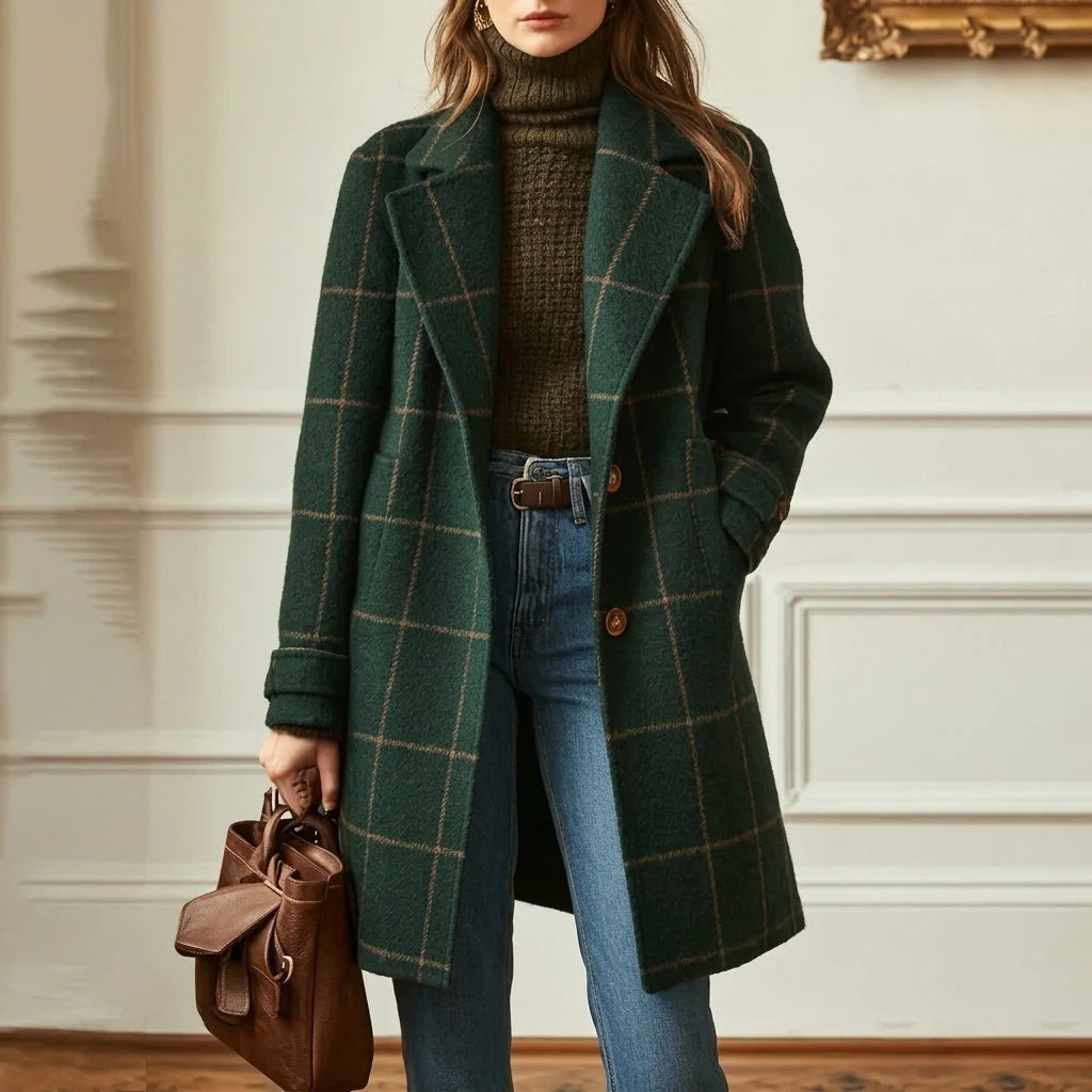 Women's Wool Blend Coat with Notched Lapel & Smooth Lining