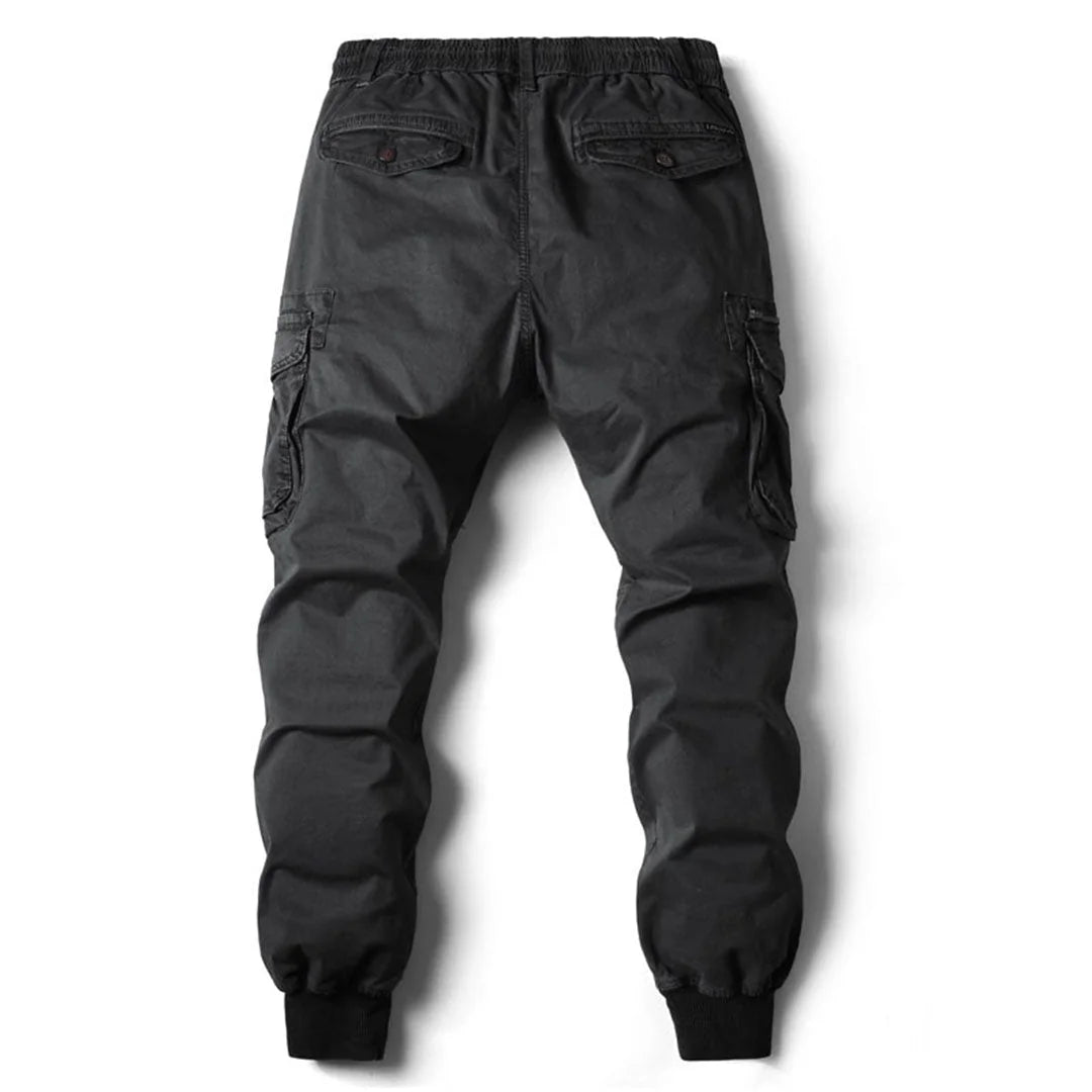 Men's Tapered Cargo Trousers with Elasticated Waist & Cuffed Ankle - Back Detail