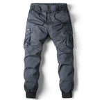 Dark Grey Men's Tapered Cargo Trousers with Elasticated Waist & Cuffed Ankle