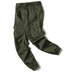 Men's Tapered Cargo Trousers with Elasticated Waist & Cuffed Ankle - Flat Lay Side
