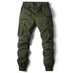Green Men's Tapered Cargo Trousers with Elasticated Waist & Cuffed Ankle