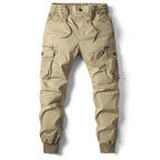 Khaki Men's Tapered Cargo Trousers with Elasticated Waist & Cuffed Ankle