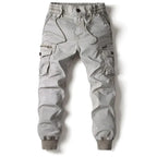 Light Grey Men's Tapered Cargo Trousers with Elasticated Waist & Cuffed Ankle