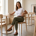 Women's High-Waisted Utility Pants with Tapered Fit & Ruched Ankle Cuff - Olive Seated Cafe