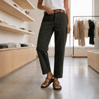 Women's High-Waisted Utility Pants with Tapered Fit & Ruched Ankle Cuff