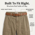 Women's High-Waisted Utility Pants with Tapered Fit & Ruched Ankle Cuff - Khaki Waistband Infographic