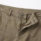 Women's High-Waisted Utility Pants with Tapered Fit & Ruched Ankle Cuff - Khaki Zipper Detail