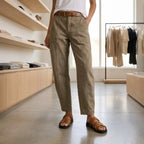 Warm Khaki Women's High-Waisted Utility Pants with Tapered Fit & Ruched Ankle Cuff