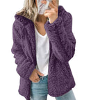 Lilac Women's Teddy Fleece Jacket with Hooded Collar & Zip Front