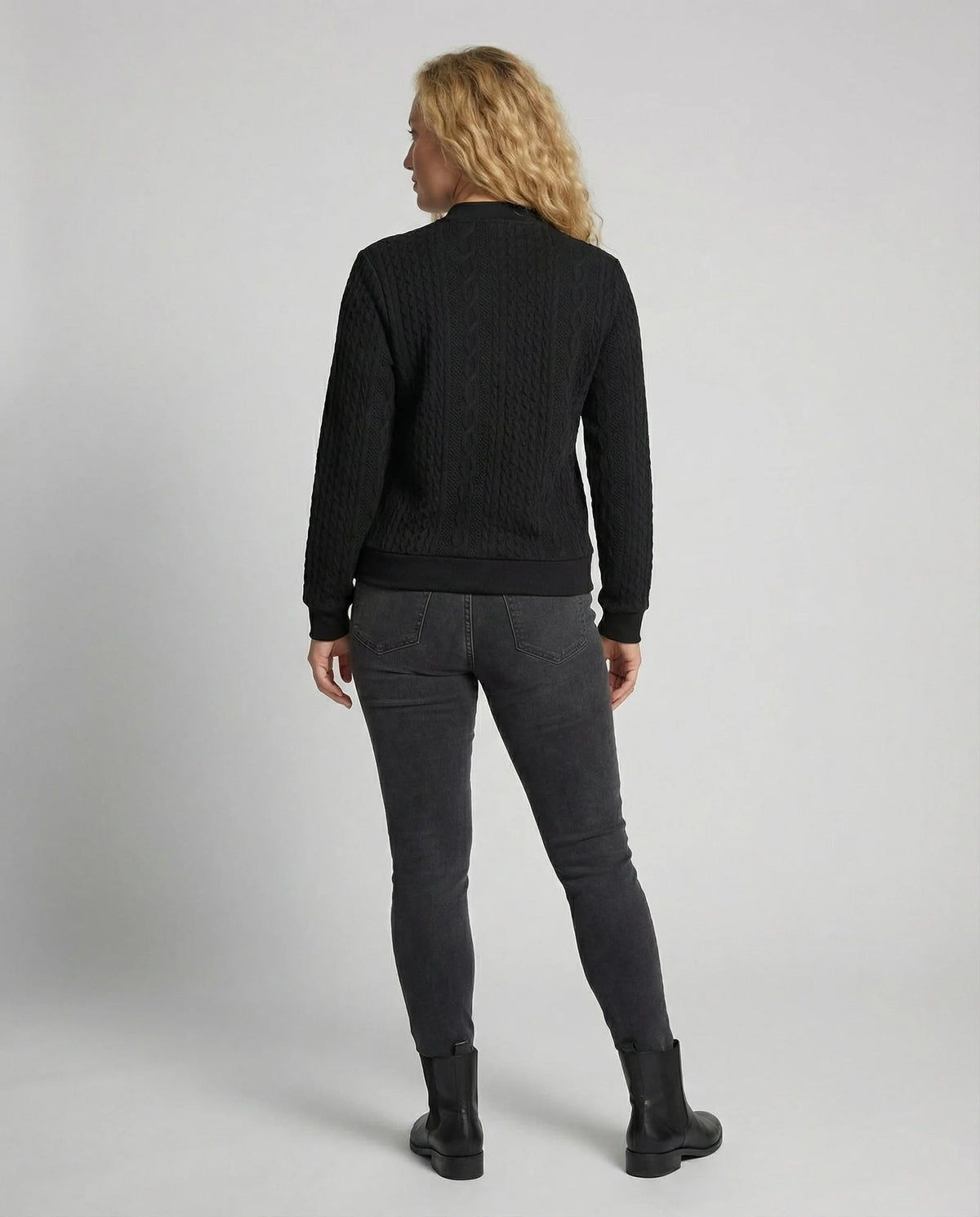 Women's Textured Half Zip Sweatshirt with Ribbed Cuffs & O-Ring Zip Pull - Back Full
