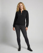 Women's Textured Half Zip Sweatshirt with Ribbed Cuffs & O-Ring Zip Pull - Full Body Stance