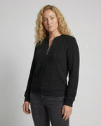 Women's Textured Half Zip Sweatshirt with Ribbed Cuffs & O-Ring Zip Pull - Studio Front