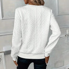 Women's Textured Half Zip Sweatshirt with Ribbed Cuffs & O-Ring Zip Pull - Back Detail