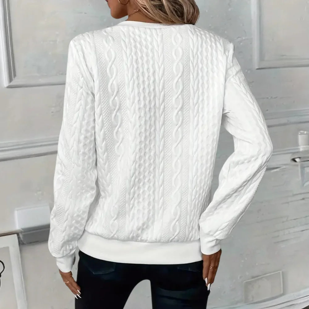 Women's Textured Half Zip Sweatshirt with Ribbed Cuffs & O-Ring Zip Pull - Back Detail