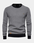Black Men's Textured Knit Sweater with Crew Neck & Ribbed Trim